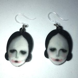 NWOT Acrylic Face Earrings Plastic Ear Hook Cursed